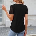 thumbnail image 4 of WRKEKC Summer Blouses for Women Casual Crew Neck Lace Patchwork Short Sleeve Tops for Daily Beach Outings Weekend Gatherings, 4 of 8
