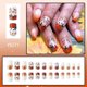 thumbnail image 2 of 24 uñas postizas cortas cuadradas de Halloween para mujer, con diseños de calabazas y hojas de arce con purpurina dorada. Diseños de uñas francesas de cobertura total., 2 of 5