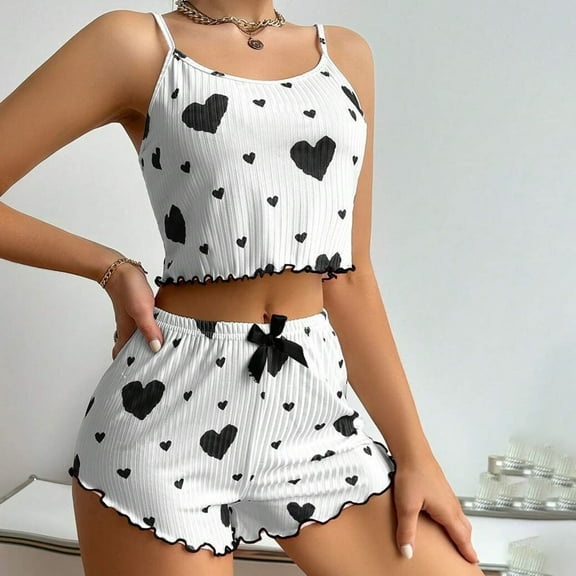 WCJM Black Women's Underwear Love Print Design Shorts Valentine's Day Underwear Set