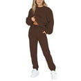 thumbnail image 1 of Innerwin Two Piece Outfit Drawstring Women Jogger Set Sports Long Sleeve Beam Foot Sweatsuits Coffee 5XL, 1 of 7
