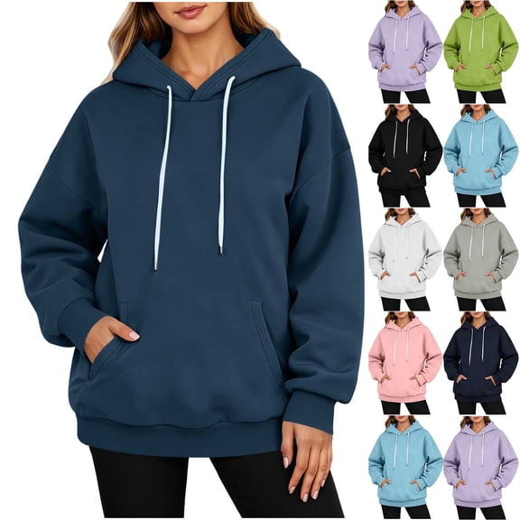 Akmaiox Hoodies for Women Long Sleeve Drawstring Hooded Sweatshirts Oversized Pullover Tops Streetwear Sweatshirts with Pockets Gifts for Women S‑2XL