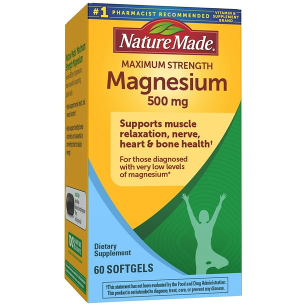 Nature Made Maximum Strength Magnesium Oxide 500 mg Softgels, 60 Count for Nutritional Support