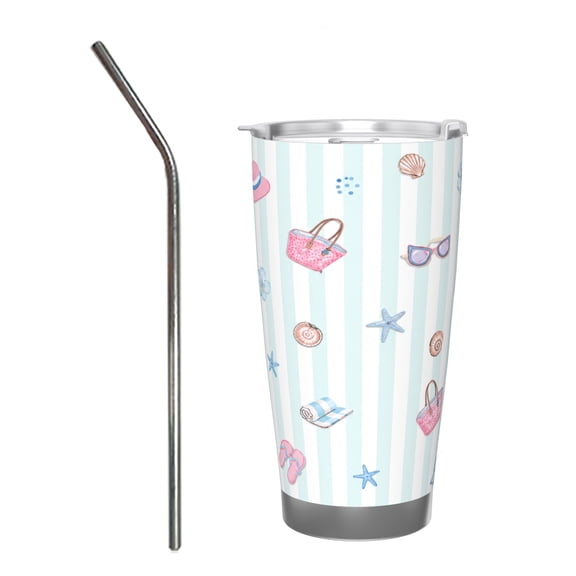 20oz Beach Vacation Tumbler Insulated Car Cup Summer Travel Coffee Cup Gift for Women with Stainless Steel Straw