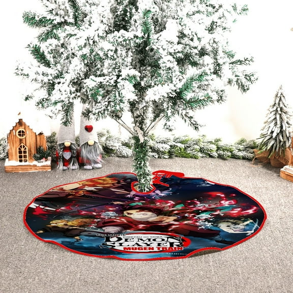 This Demon Slayer: Kimetsu no Yaiba fleece Christmas tree skirt,diameter 29.9in