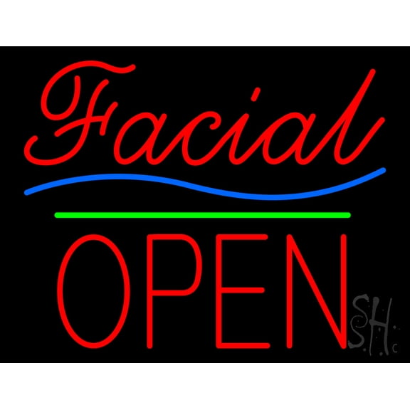 Red Facial Block Open LED Neon Sign 15 x 19 - inches, Black Square Cut Acrylic Backing, with Dimmer - Bright and Premium built indoor LED Neon Sign for Spa interior decor and storefront.