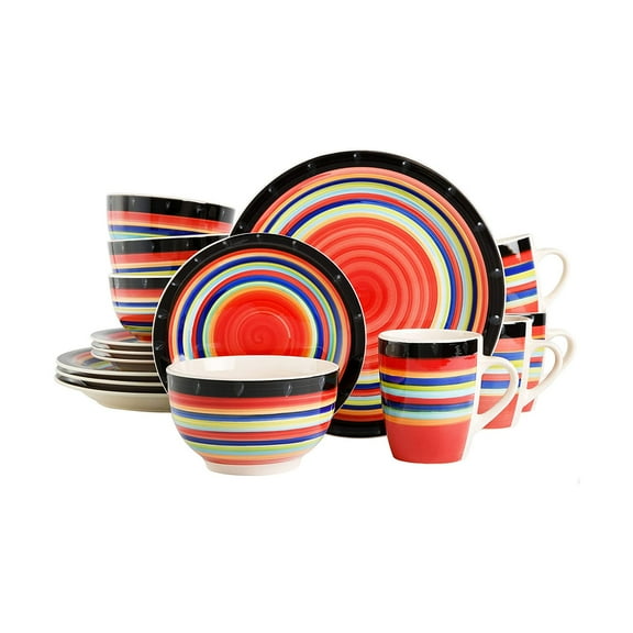Gibson Casa Stella 16 Piece Plates, Bowls, and Mugs Set, Multicolor