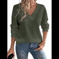thumbnail image 2 of Blusas de Punto Gofre para Mujer, Blusas Casuales de Larga con Farol, Cuello en V, Camisetas Oversize. Verde M, 2 of 8