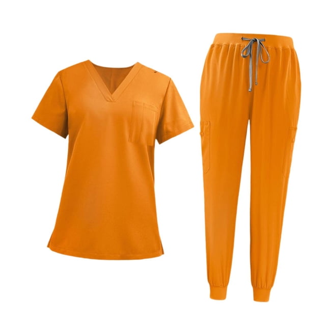 Conjunto de uniforme exfoliante para mujer, ropa de trabajo, cuello en V transpirable y pantalones deportivos para tienda de mascotas Amarillo