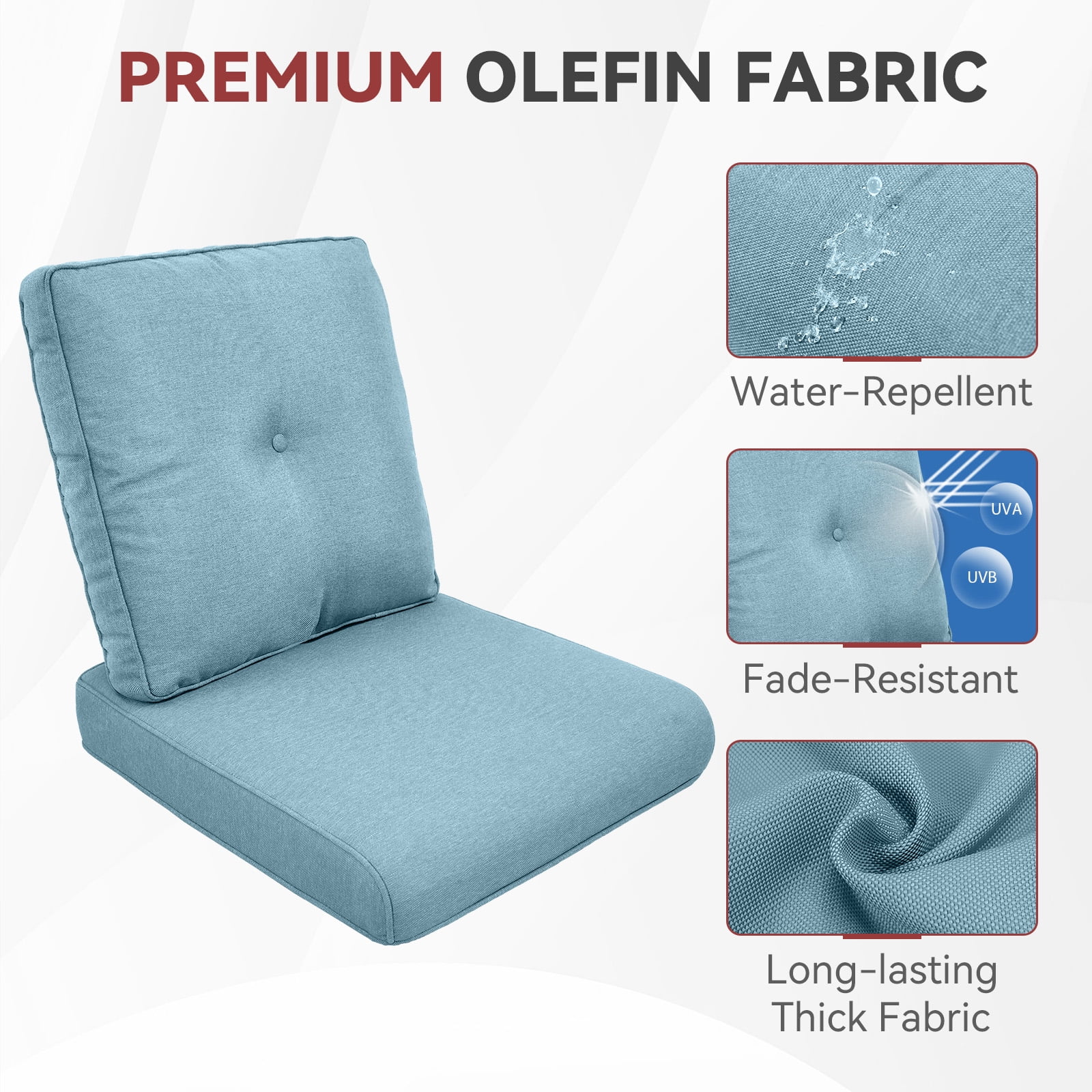Planntonneo Outdoor Wicker Furniture Cushion Set, 25 x 22 x 4 Deep Seat Patio Chair Cushions, Baby Blue, 1 Set
