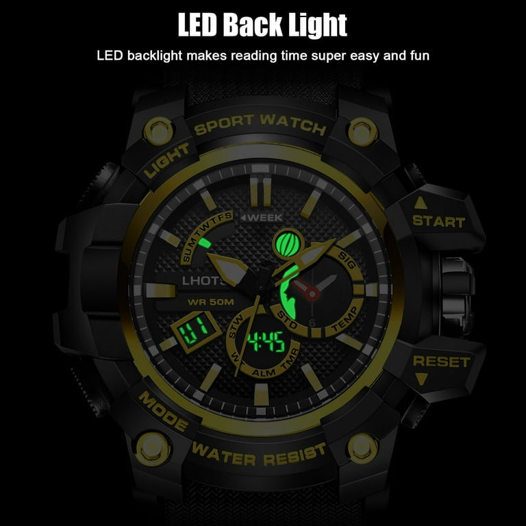 Men s Digital Watch Large Face LED Wrist Watches Military Sports Electronic Waterproof Outdoor Stopwatch