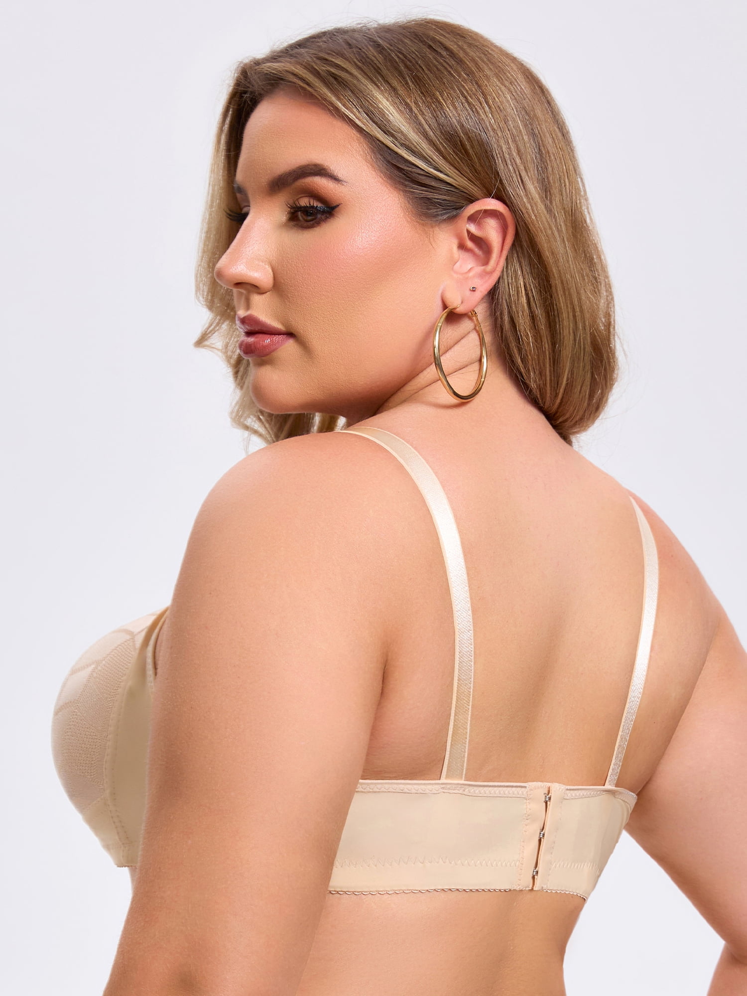 DARING DIVA Women's Deep V Wireless Bralette Soft Cup Adjustable Straps Bra C 48 Beige