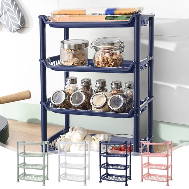 Estante de Baño de Cuatro Niveles | Estante de Escritorio de Plástico Azul | 47,5 X 34 X 17,5 Cm | Organizador para Cocina y Baño | Diseño con Drenaje | Montaje Sin Herramientas | 373 G