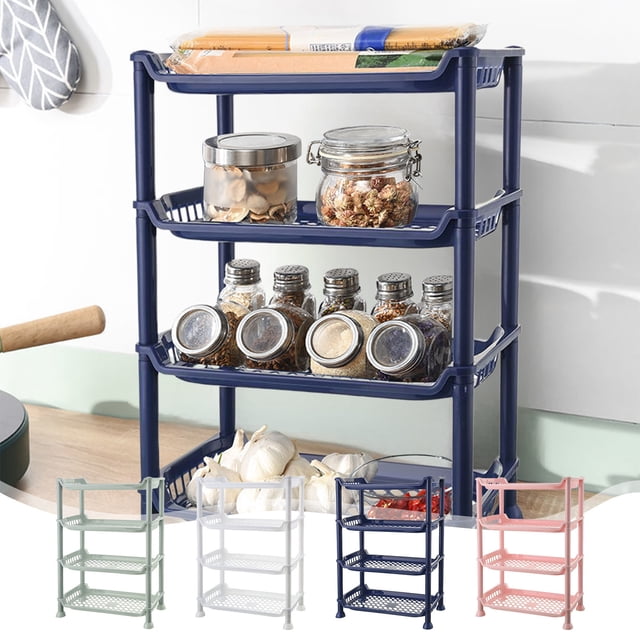 Estante de almacenamiento de baño de cuatro capas | Estantería organizadora de plástico multinivel | Soporte para encimera escalonada para baño y cocina | Drenaje en panales | Base antideslizante