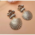 thumbnail image 3 of Clip on 2 1/2" shiny gold bent top dangle shell earrings, 3 of 4