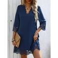 thumbnail image 3 of Women'S Casual T Shirt Dress Summer 3/4 Length Sleeve Hollow Swing Dresses Blue M, 3 of 8