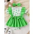 thumbnail image 2 of Bagilaanoe Newborn Easter Outfits Baby Girl Rompers Dress Print Short Sleeve Bodysuits + Headband 3M 6M 9M 12M 18M Infant Patchwork A-line Dresses, 2 of 8