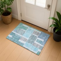 Addison Rugs Mayfield Premium Machine Washable Transitional Geometric Aqua Rectangle Rug, 1'8" x 2'6"