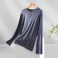 thumbnail image 2 of Dsseng Hauts de Sommeil pour Femmes Amples Simples Blouse Unie à Boutons pour Femmes Confortable Décontractée à Manches Longues Col Ras du Cou Haut de Pyjama pour Femmes, 2 of 4