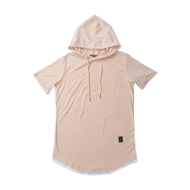 SAYOO Men Hoodie Pullover Short Sleeve Solid Color Sweatshirt Hip Hop Sweater