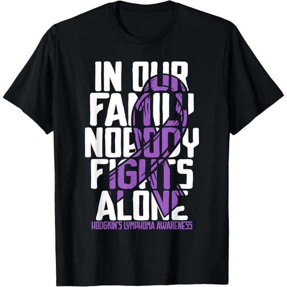 Hodgkins Lymphoma Purple Family Hodgkin's Lymphoma Awareness T-ShirtMen's and women's gift, black and white T-shirt, size: Extra large S-4XL