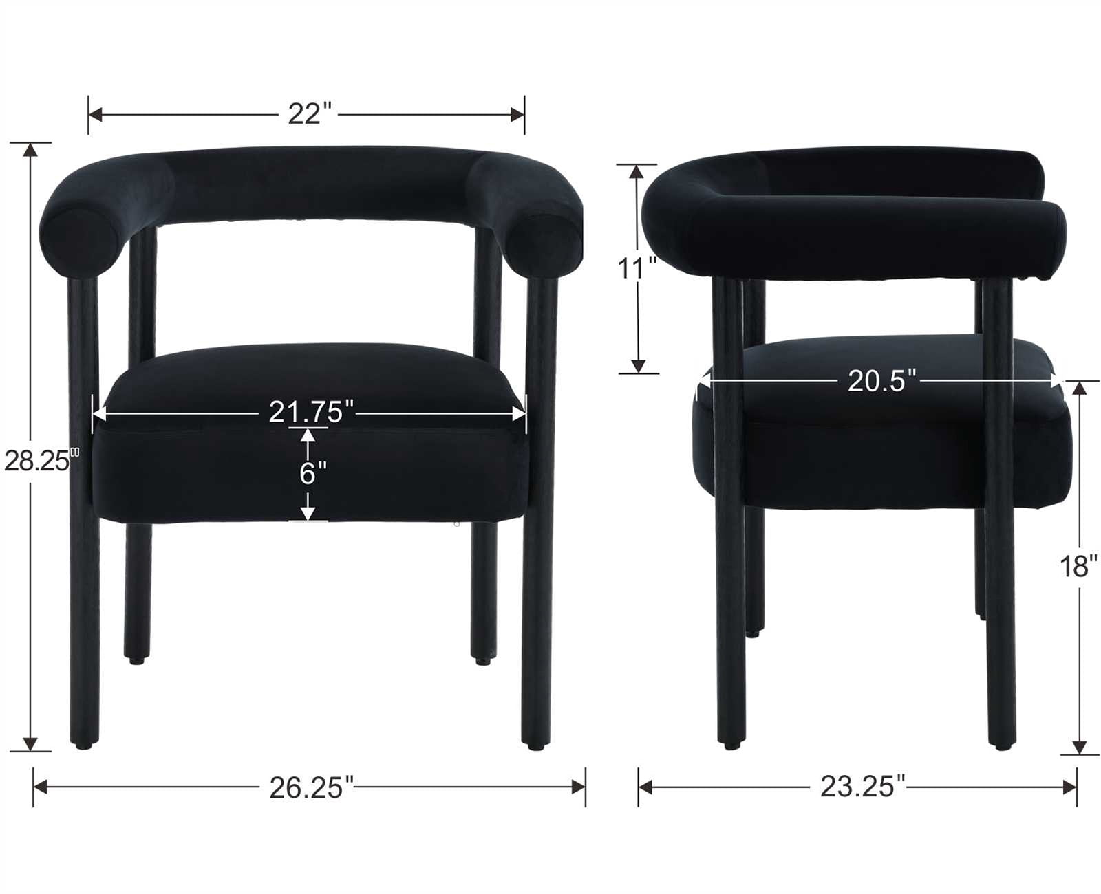 Guyou Modern Barrel Dining Chairs Set of 2, Mid-Century Farmhouse Kitchen Chairs with Curved Back, Wooden Velvet Upholstered Dining Side Chairs for Dining Room Living Room Kitchen, Black