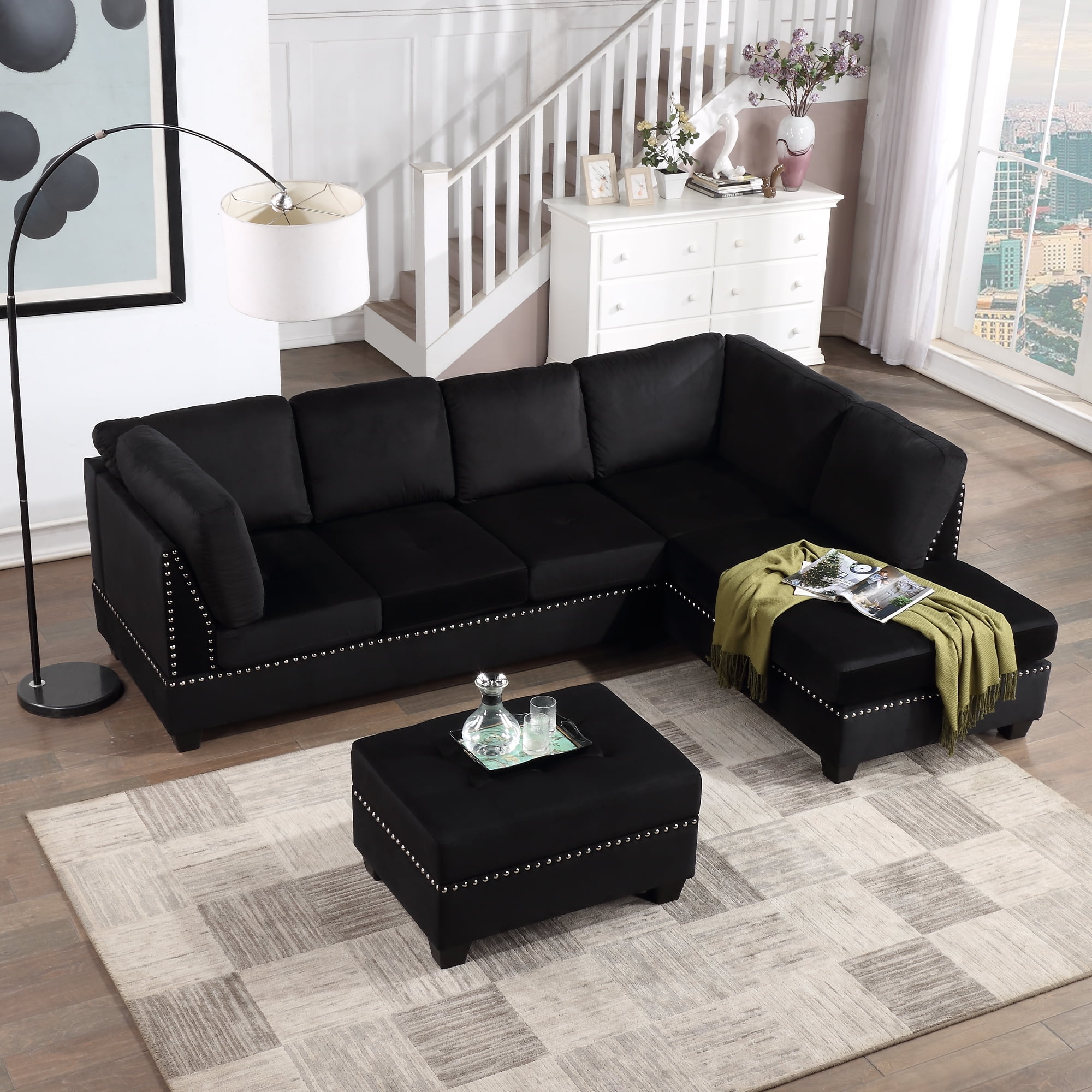 Reversible Sectional Sofa with Chaise Lounge, Modern Lshaped Linen
