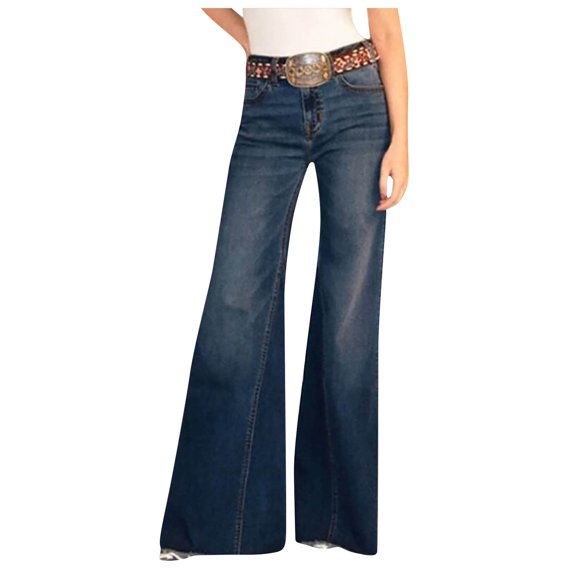 UJNDER Women's High Waisted Wide Leg Jeans Classic Washed Denim Stretch Comfort for Everyday Retro Dark Blue XL