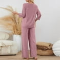 thumbnail image 5 of Women's 2 Piece Lounge Sets - Ribbed Knit Long Sleeve Henley Shirts & Straight Leg Pants Comfy Sweatsuit with Pockets, 5 of 9