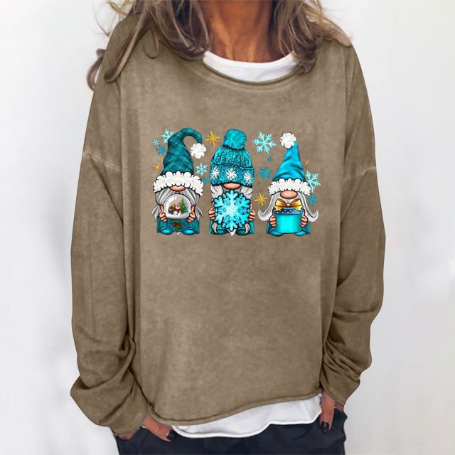 Pntutb Mujeres Imprimir Cuello Redondo Manga Larga Loosen Single Sudadera tops Pullover Blusa Pntutb Pntutb-1474