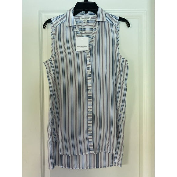 Beach Lunch Lounge Womens Striped Sleeveless Top Side Buttons Salt Water Size  S