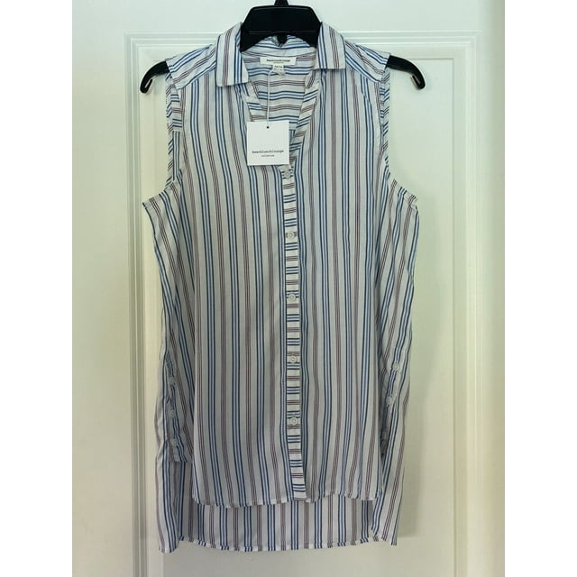 Beach Lunch Lounge Women's Striped Sleeveless Top Side Buttons Blue/Red Size XS