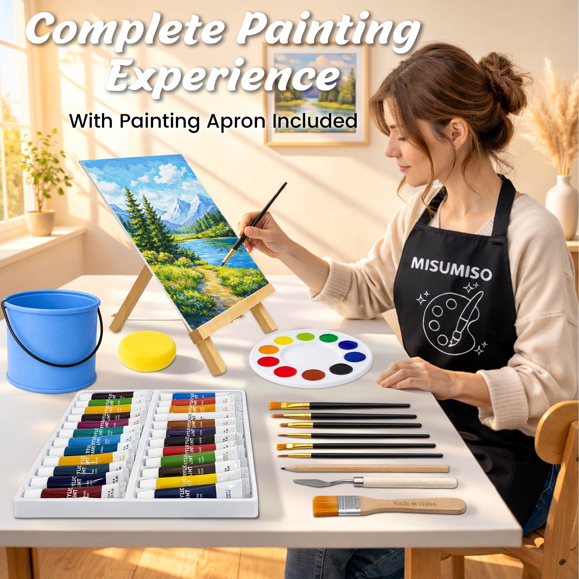 MISUMISO Acrylic Paint Kit for Beginners, 24 Colors Art Set with Canvas, Brushes & Easel