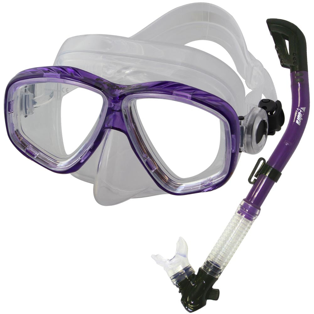 PROMATE Snorkeling Scuba Dive DRY Snorkel Mask Gear Set, Bk Ti by