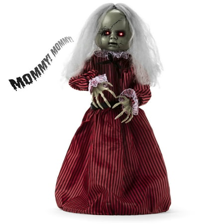 Doll Arms Best Choice Products Haunted Holly Animated Roaming Doll Halloween Decoration Prop Display w/ Poseable Arms, Light-Up Eyes, Sounds, Phrases, Activated by Motion, Sound, or Vibration ()