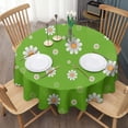 thumbnail image 3 of Green Daisy Flower Orange Centers Pattern Round Tablecloth 60"x60",Wrinkle Wipeable Table Cloth for Kitchen Dining Room Picnic Patio Party, 3 of 6