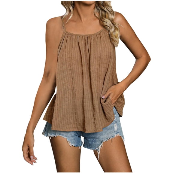 Admvng Women's Tank Top Textured Flowy Cami Spaghetti Strap Sleeveless Casual Lightweight Tops