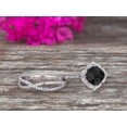 thumbnail image 3 of 10k White Gold 2.80 Carat Cushion Cut Black Diamond Moissanite Engagement Rings With Twisted Wedding Band Diamonds Halo Design Art Deco, 3 of 5
