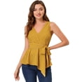 thumbnail image 1 of INSPIRE CHIC Top peplum envolvente con dobladillo asimétrico en la cintura con cuello en V sin mangas para mujerAmarillo L, 1 of 5