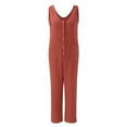 thumbnail image 5 of Wycnly Womens Jumpsuits Button Down Pocket Long Jumpsuits Overalls Casual Solid V-Neck Sleeveless Maxi Summer Rompers Red s, 5 of 6