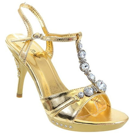 Chunky Jeweled Bling Crystals Gold Heels Formal Platform Sandals