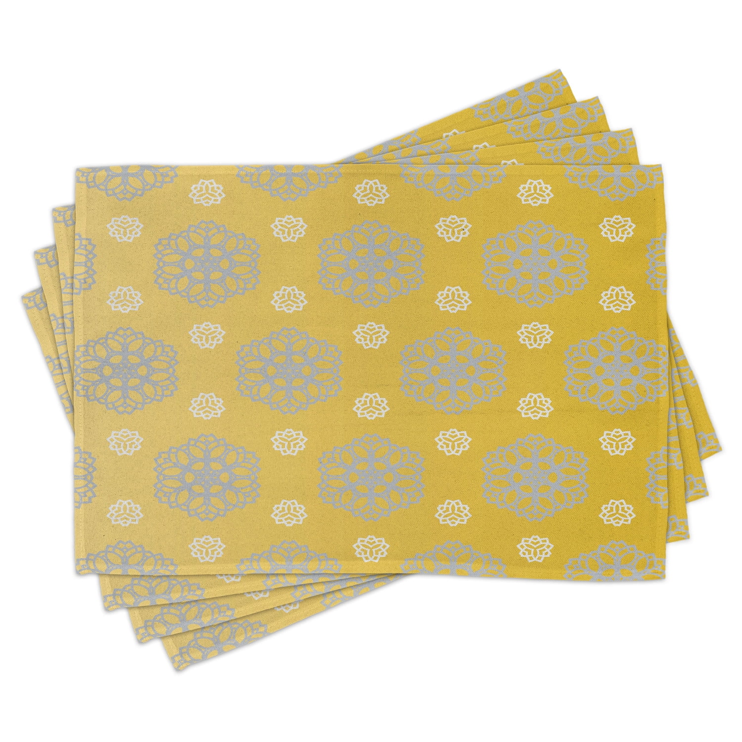 Grey and Yellow Placemats Set of 4 Retro Vintage Bohemic Image of