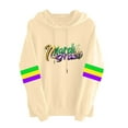thumbnail image 3 of LEKWK Womens Mardi Gras Shirts Loose Fit Hooded Long Sleeve Sweatshirts Trendy Graphic T Shirts Letter Script Print Gold Green Accents Holiday Tops, 3 of 4