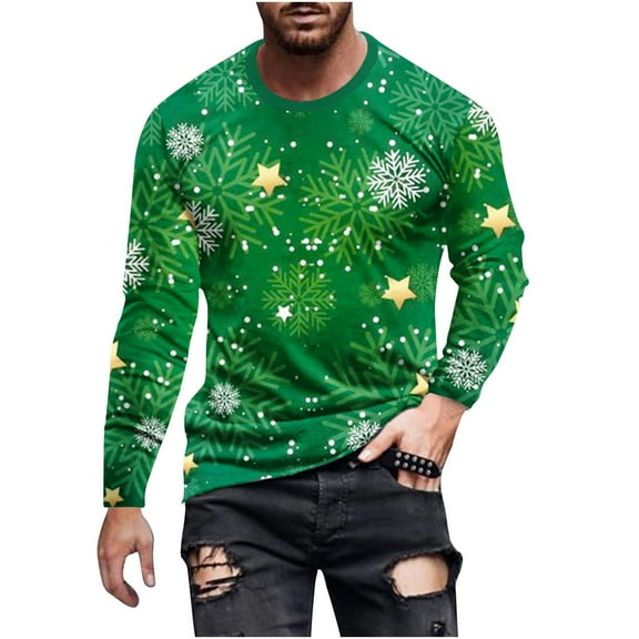Honeeladyy Men's Christmas Blouse Tops 3D Funny Snowman Printed Round Neck Long Sleeve Pullover Ugly Christmas Santa Sweaters #Fg-Green-XXXXL