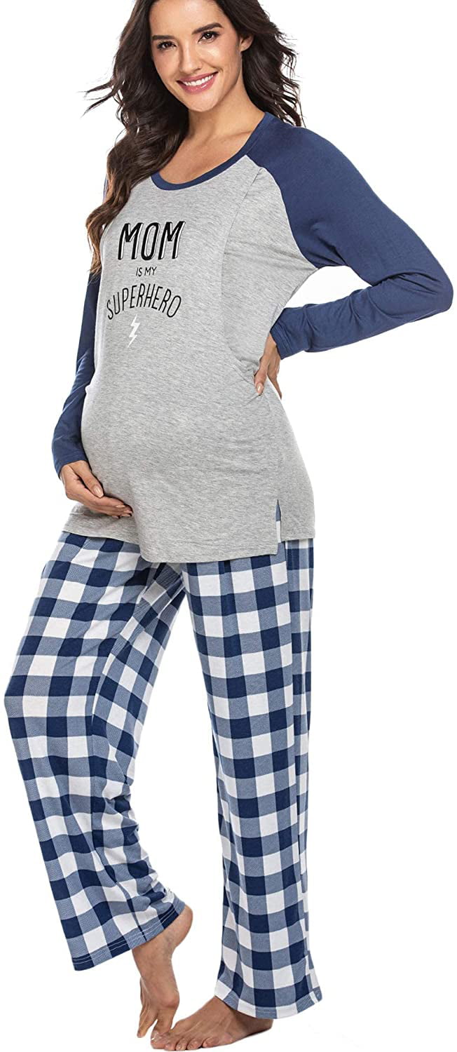 Ekouaer Womens Maternity Nursing Pajama Set Long/Short Sleeve Breastfeeding Sleepwear Pregnancy Hospital PJ Sets 