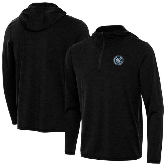 Men's-Antigua  Heather Black New York City FC Tidy Quarter-Zip Pullover Hoodie