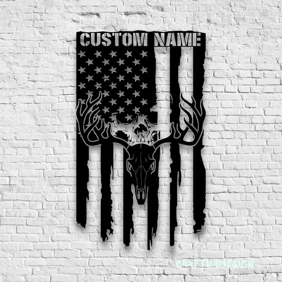 Craftnamesign Custom American Deer Hunting Metal Wall Art LED Light, Head Skull Hunter Name Sign