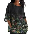 thumbnail image 2 of Teissuly Women's Ladies Fashion Casual Cropped 3/4 Sleeve Printing Cotton Loose Shirt Blouse Top, 2 of 5