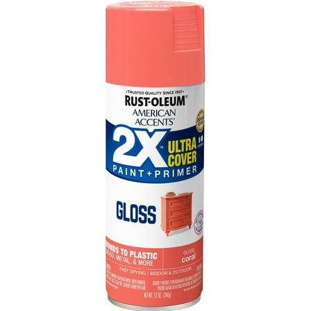 2-Pack Value - Rust-oleum american accents ultra cover 2x gloss coral spray paint and primer in 1, 12 oz