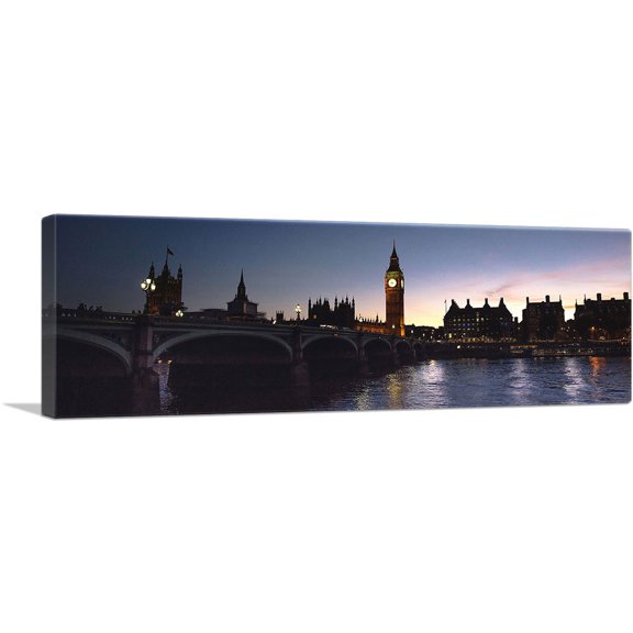 ARTCANVAS London England Big Ben at Dusk Panoramic Canvas Art Print - Size: 36" x 12" (1.50" Deep)