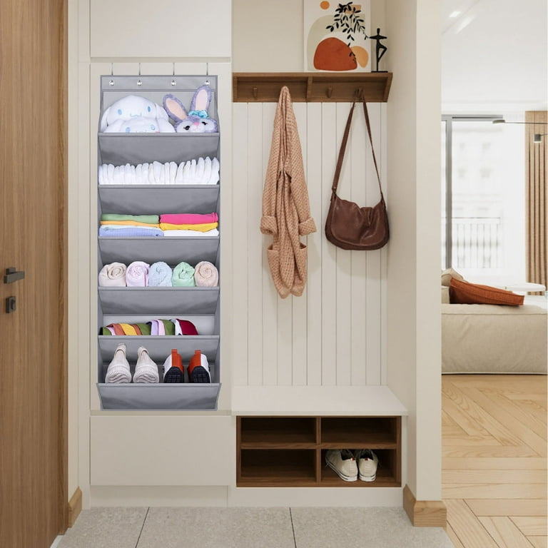 Grey/Beige Hanging Closet Organizer with 6-Shelf Closet Hanging Storage  Shelves (2-Pack)
